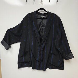 MG Jacket Womens 4X Black Blue Stripe Kimono Lined Pockets Made In USA Plus